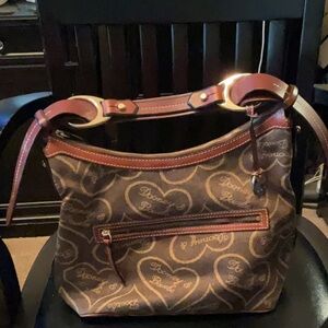 Heart Pattern Shoulder Bag with Gold Accents